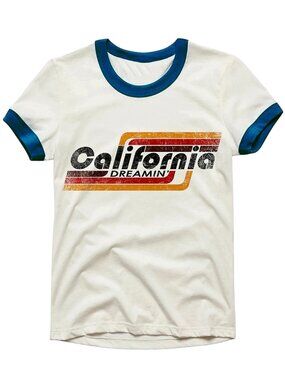 Ringer T Shirt Unisex California Dreamin Retro 90s 80s Vintage T Shirt Off White